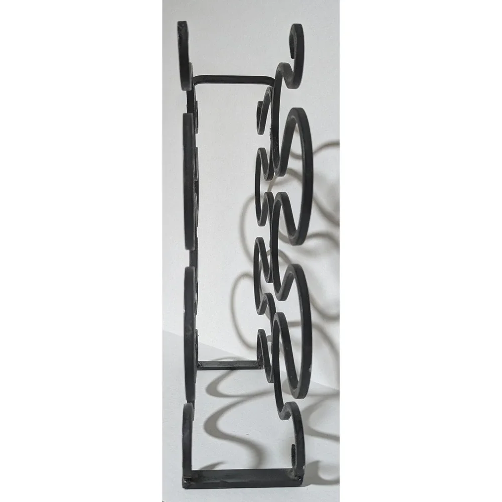 Vtg Hand-Forged Wrought Iron Scroll Design Table/Bar Top Wine Rack (Ten Bottles)